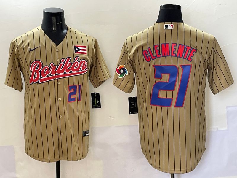 Men Puerto Rico #21 Clemente Brown Stripe Joint Name 2025 Nike MLB Jersey style 8->more jerseys->MLB Jersey